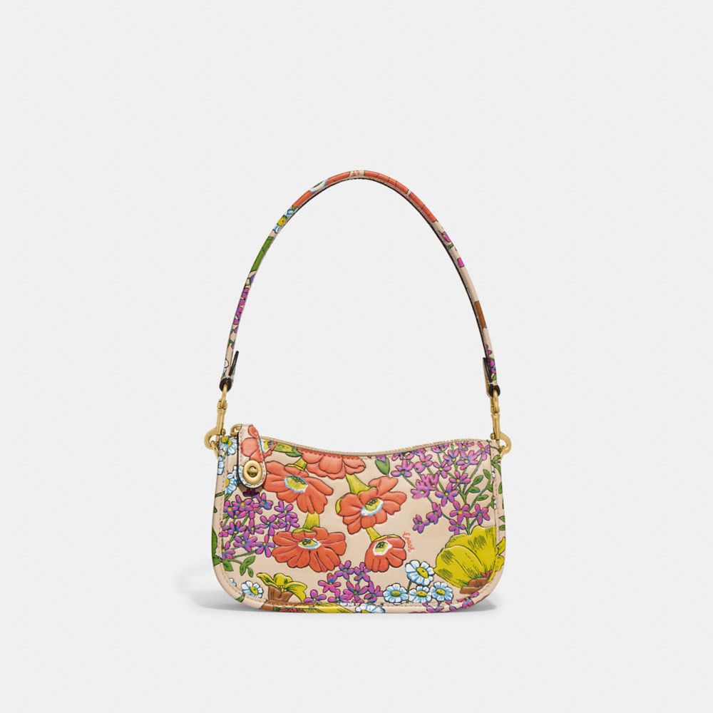 COACH®,SWINGER BAG 20 WITH FLORAL PRINT,Small,Brass/Ivory Multi,Front View