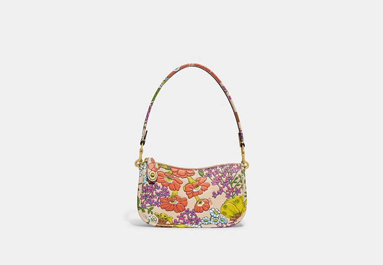 COACH®,SWINGER BAG 20 WITH FLORAL PRINT,Glovetanned Leather,Small,Brass/Ivory Multi,Front View