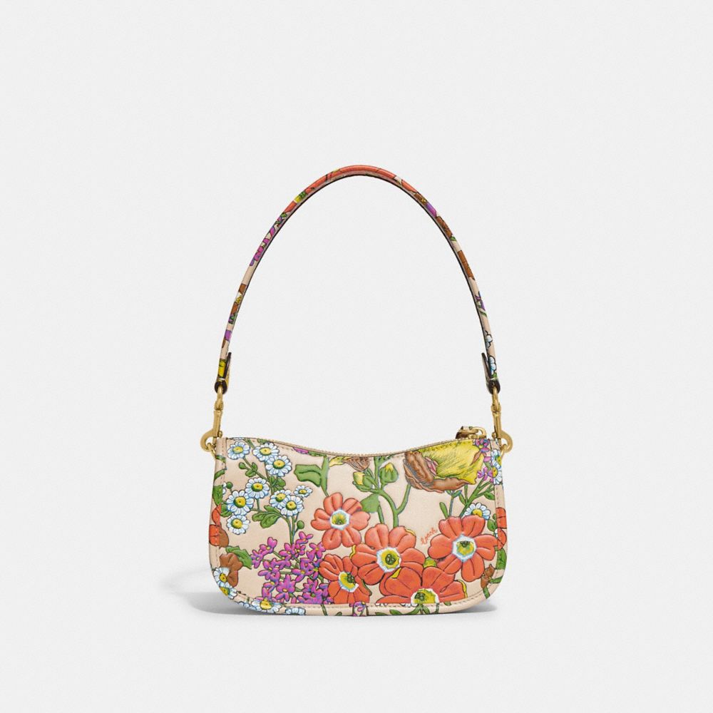 COACH®,SWINGER BAG 20 WITH FLORAL PRINT,Small,Brass/Ivory Multi,Back View