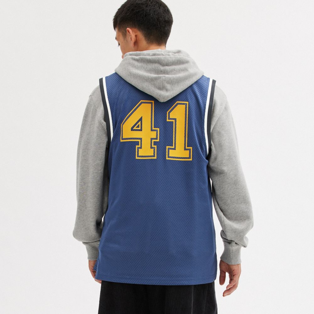COACH®,Sport Jersey,Polyester,Tank,Stripe,Tag Embellishment,Logo,Word Embellishment,Casual,Blue,Scale View