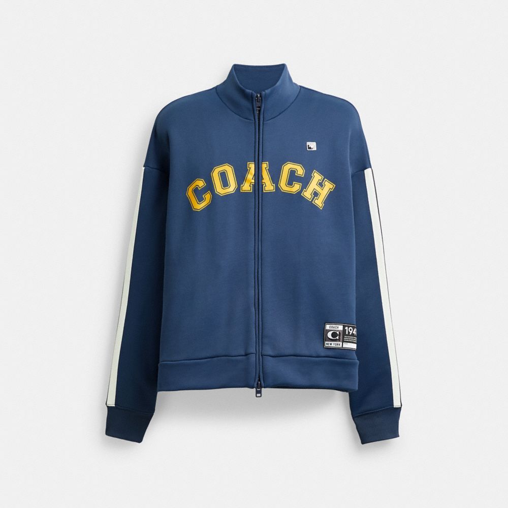 COACH®,VESTE DE SPORT ZIPPÉE DÉCONTRACTÉE À MANCHES LONGUES,Coton/nylon,Bleu Profond,Front View