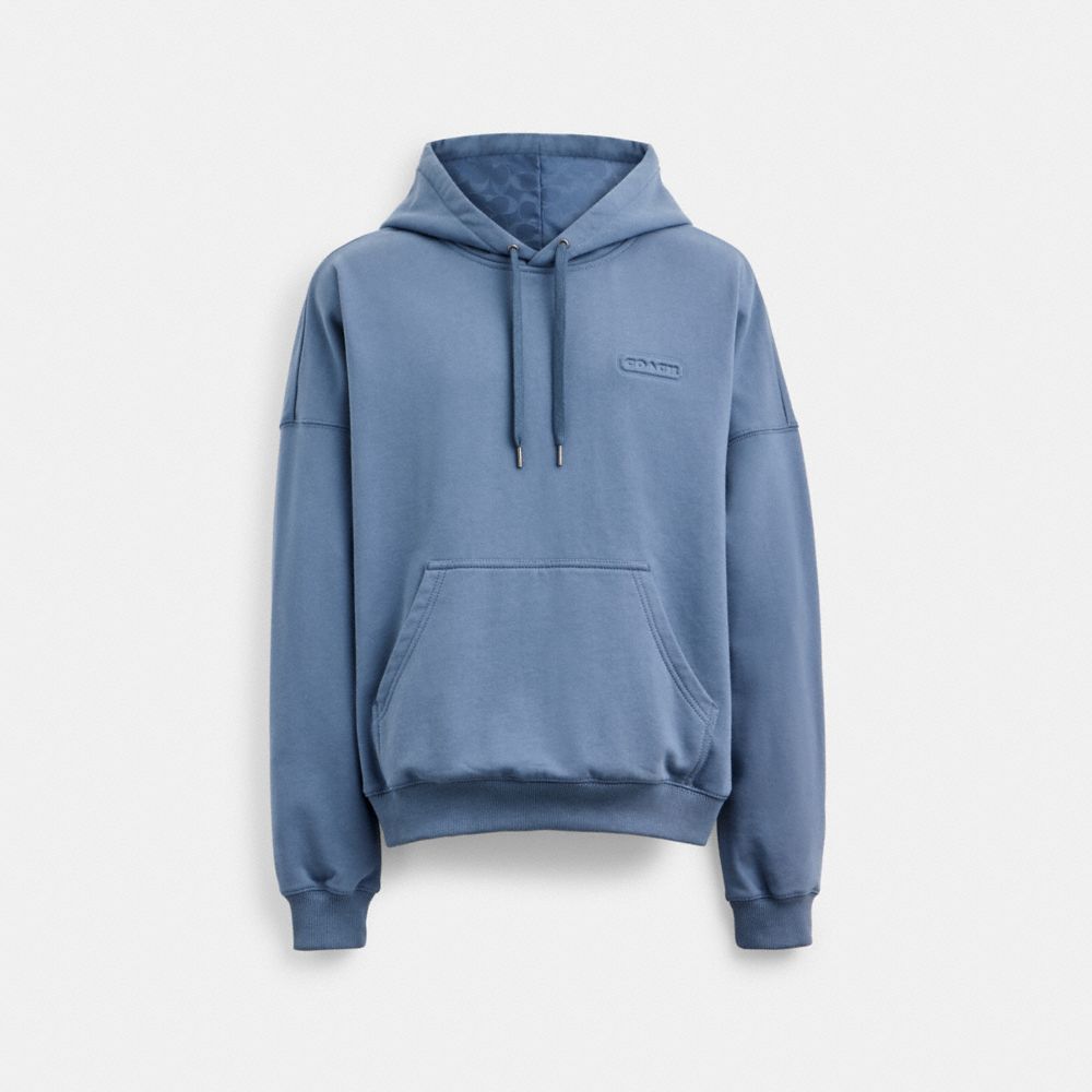 COACH®,HOODIE WITH SIGNATURE HOOD,Blue,Front View
