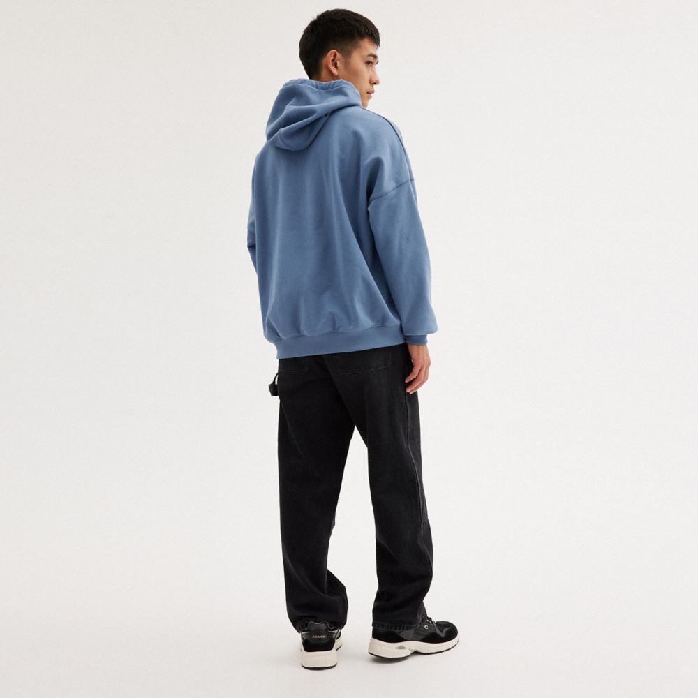 COACH®,HOODIE WITH SIGNATURE HOOD,Blue,Scale View