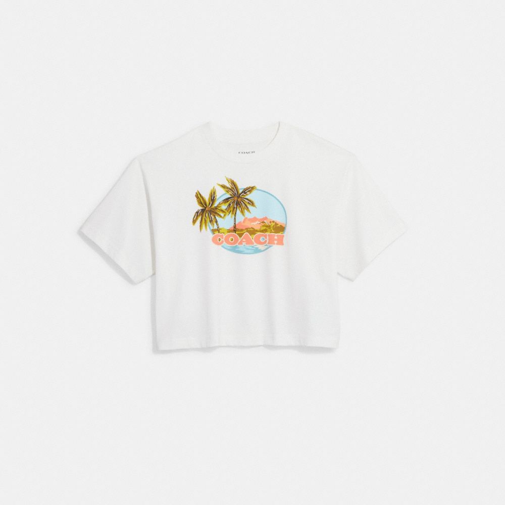 COACH®,HAWAIIAN CROPPED T-SHIRT,White,Front View