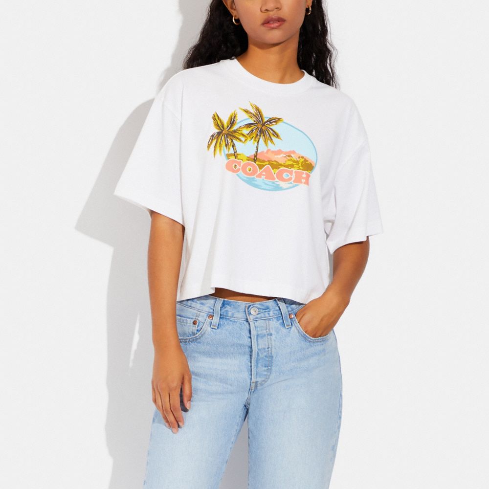 COACH®,HAWAIIAN CROPPED T-SHIRT,White,Scale View