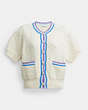 COACH®,SIGNATURE KNIT SET CARDIGAN WITH COLORFUL TRIM,Ivory Multi,Front View