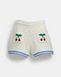COACH®,SIGNATURE KNIT SET SHORTS WITH COLORFUL TRIM AND CHERRIES,Ivory Multi,Front View