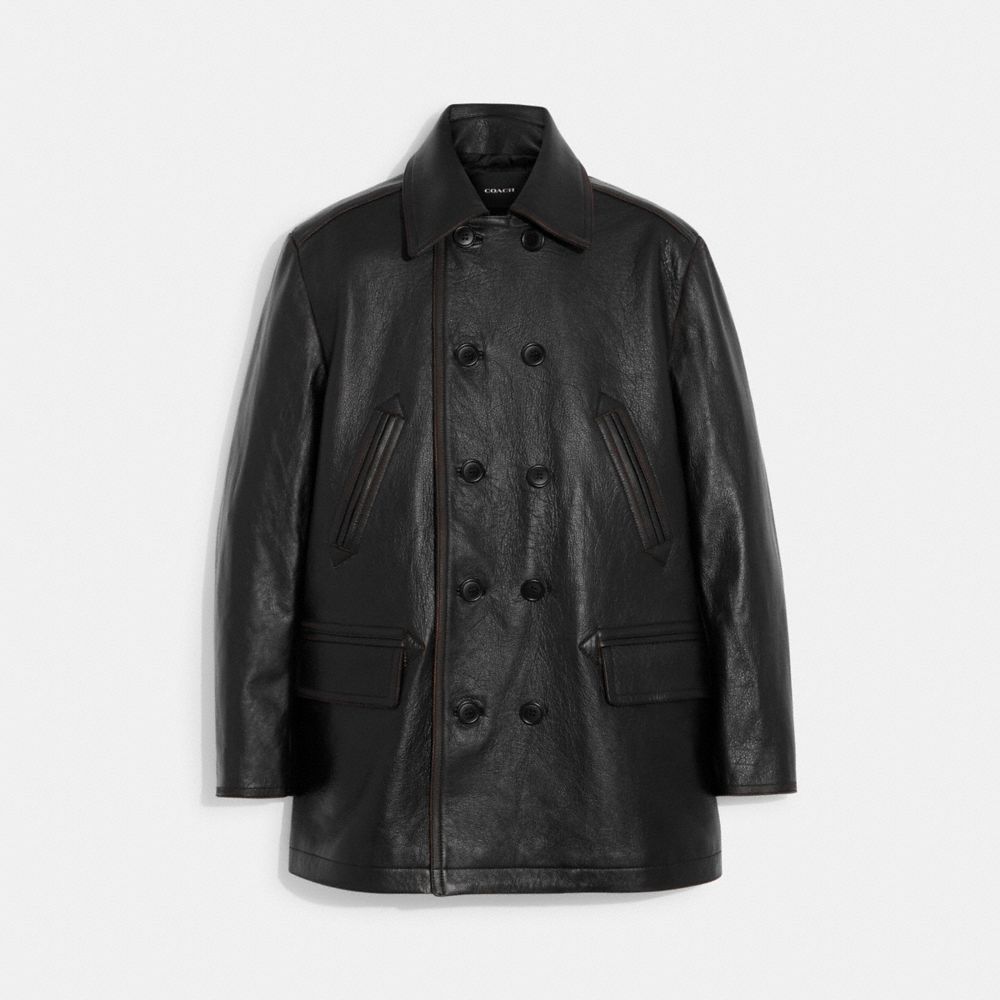 COACH®,LEATHER PEACOAT,Black,Front View image number 0