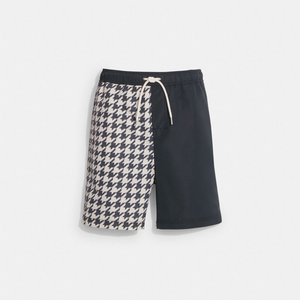 COACH®,HOUNDSTOOTH PRINT SWIM TRUNKS,Black,Front View