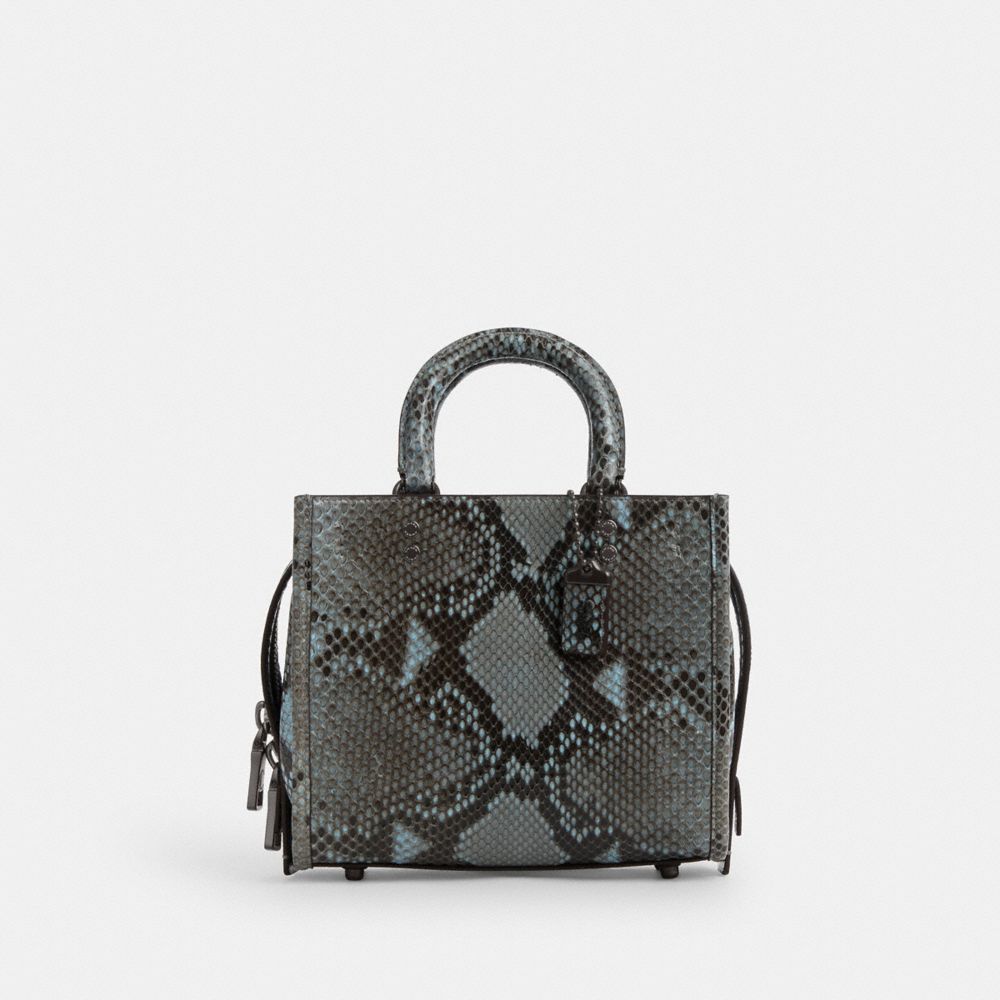 COACH®,ROGUE 20 IN SNAKESKIN,Medium,Pewter/Blue,Front View