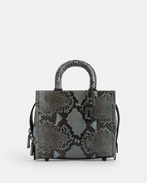 COACH®,ROGUE 20 IN SNAKESKIN,Medium,Pewter/Blue,Front View