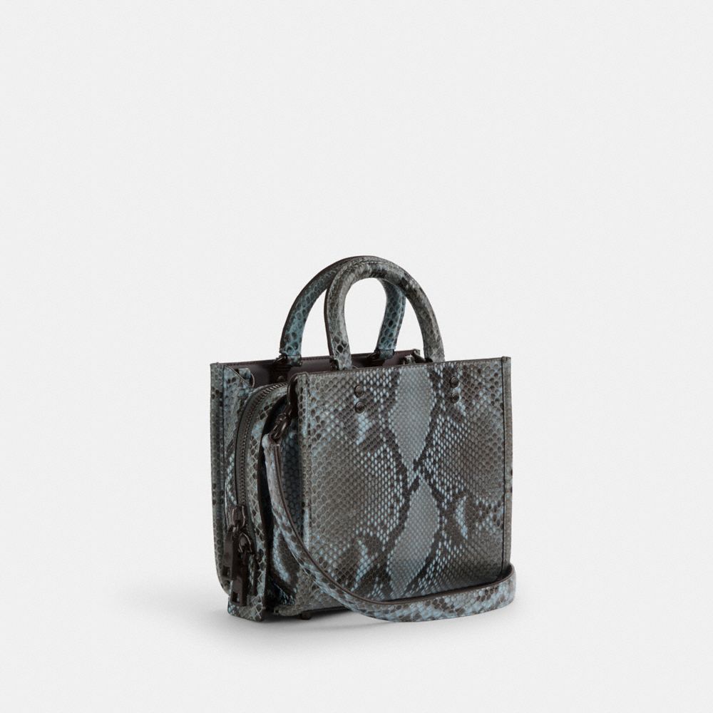 COACH®,ROGUE 20 IN SNAKESKIN,Medium,Pewter/Blue,Angle View