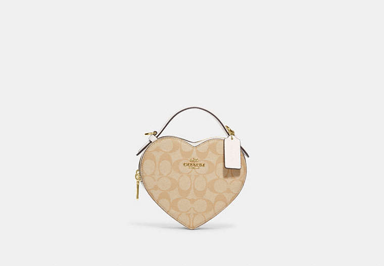 COACH®,HEART CROSSBODY IN SIGNATURE CANVAS,Small,Gold/Light Khaki Chalk,Front View