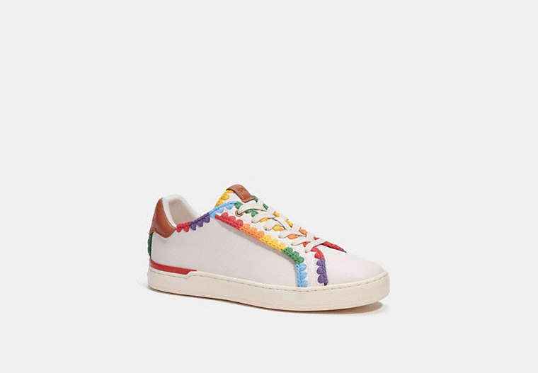 COACH®,LOWLINE LOW TOP SNEAKER WITH RAINBOW CROCHET,Leather,Chalk,Front View