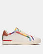 COACH®,LOWLINE LOW TOP SNEAKER WITH RAINBOW CROCHET,Leather,Chalk,Angle View