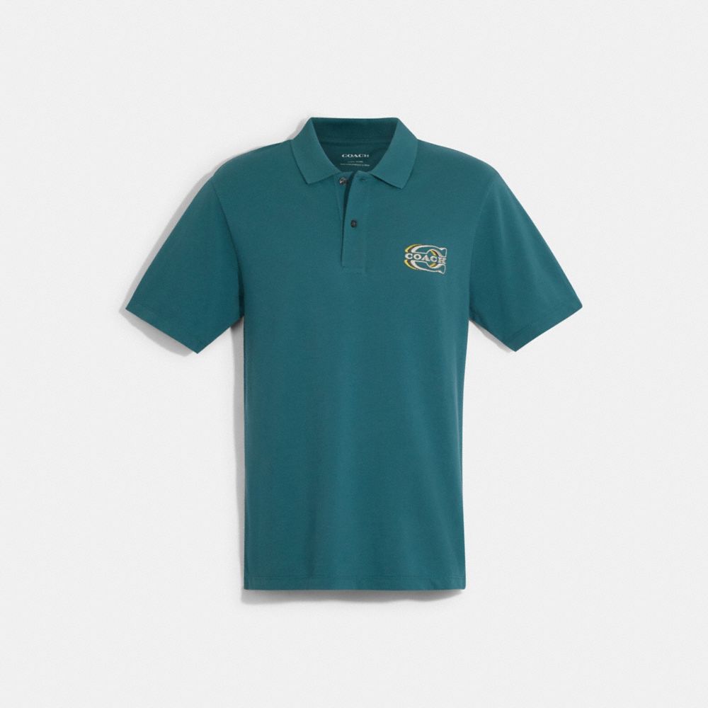 COACH®,SIGNATURE GRADIENT POLO,Teal,Front View