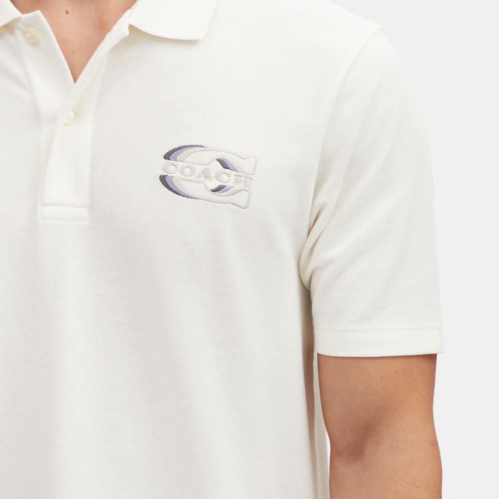 COACH®,Signature Gradient Polo,Cotton,Polo Shirt,Casual,Cream,Detail View