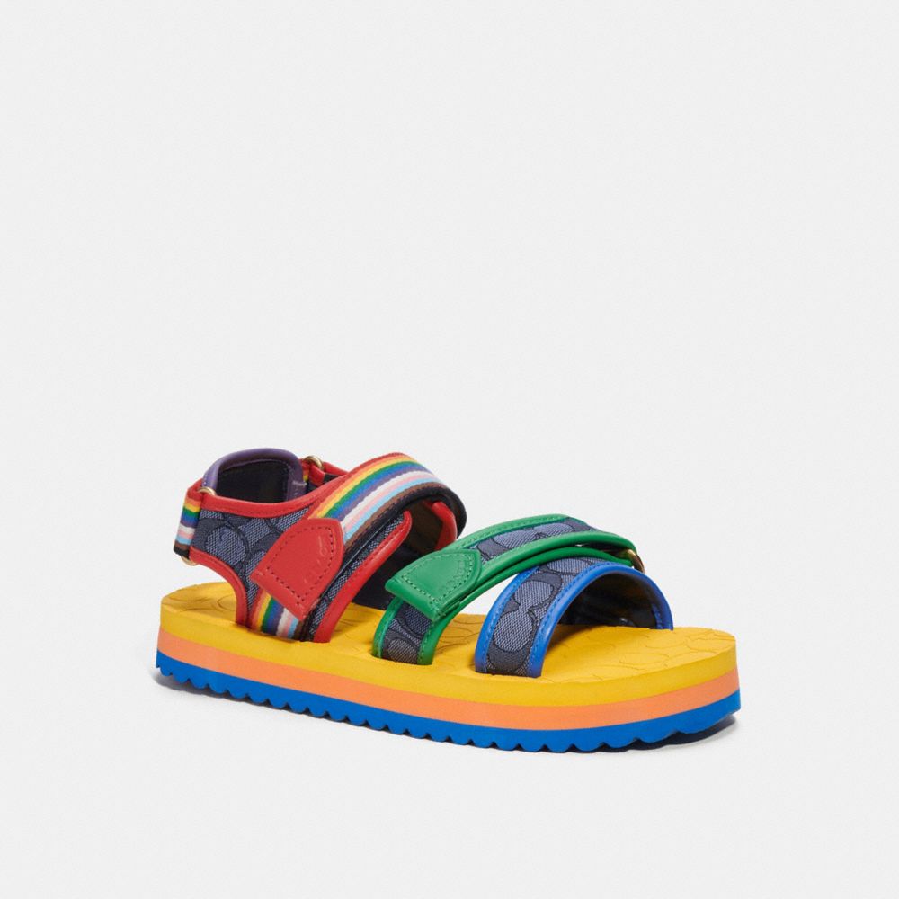 COACH®,SPORT SANDAL IN SIGNATURE JACQUARD AND RAINBOW,Signature Jacquard,Midnight Navy,Front View