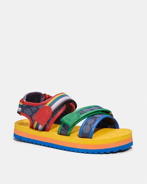 COACH®,SPORT SANDAL IN SIGNATURE JACQUARD AND RAINBOW,Signature Jacquard,Midnight Navy,Front View
