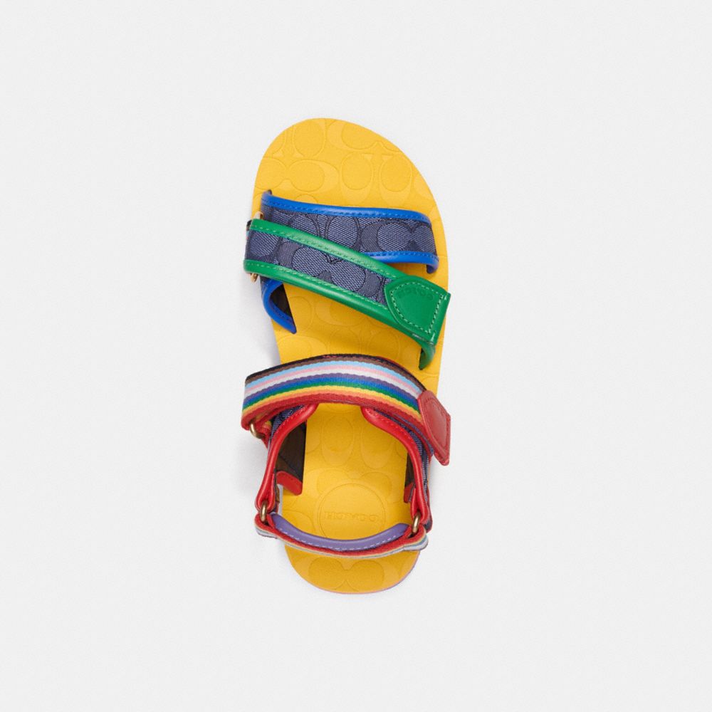 COACH®,SPORT SANDAL IN SIGNATURE JACQUARD AND RAINBOW,Signature Jacquard,Midnight Navy,Inside View,Top View