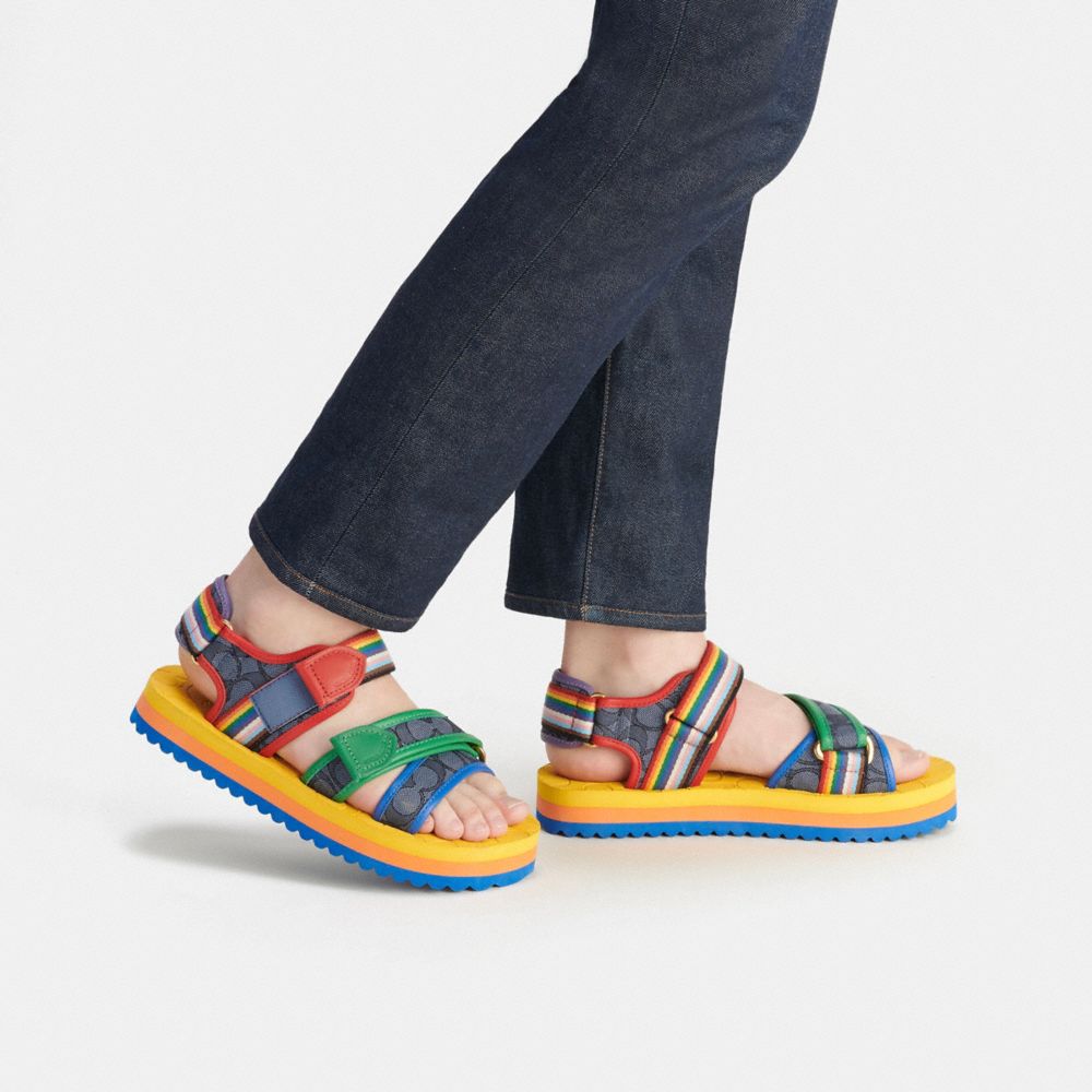 COACH®,Sport Sandal In Signature Jacquard And Rainbow,Multi Color,Detail View