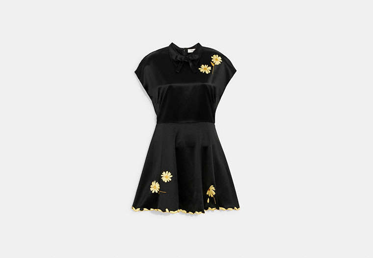 COACH®,FLORAL 40'S DRESS WITH COLLAR,Floral,Black,Front View