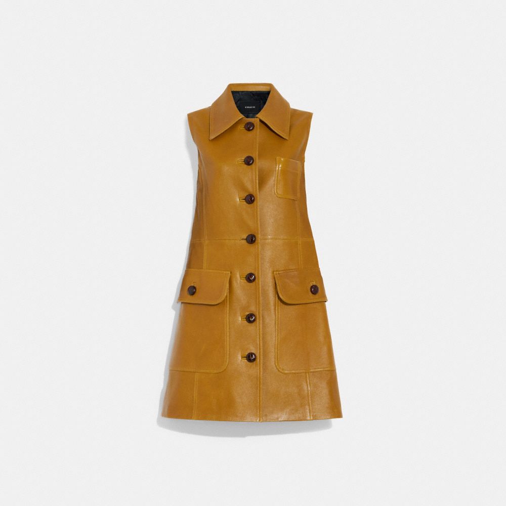 COACH®,LEATHER TRENCH DRESS,Leather,Light Brown,Front View image number 0
