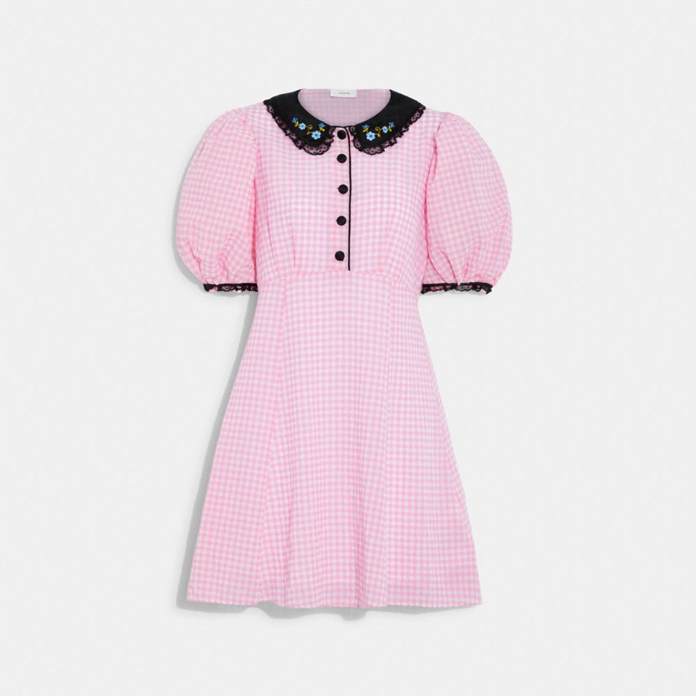 COACH®,GINGHAM DRESS WITH COLLAR,cotton,Pink/Multi,Front View image number 0