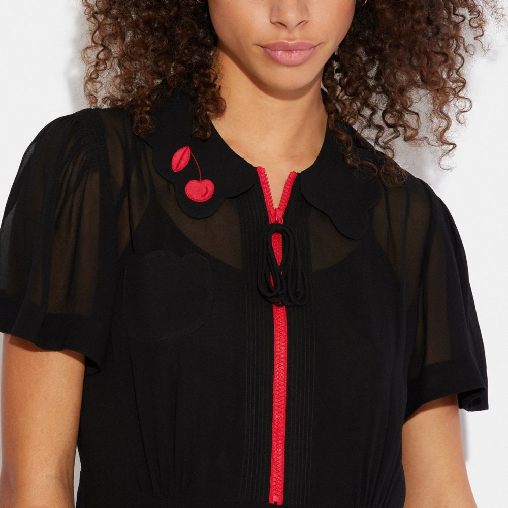 Cherry 40's Dress With Scalloped Hem
