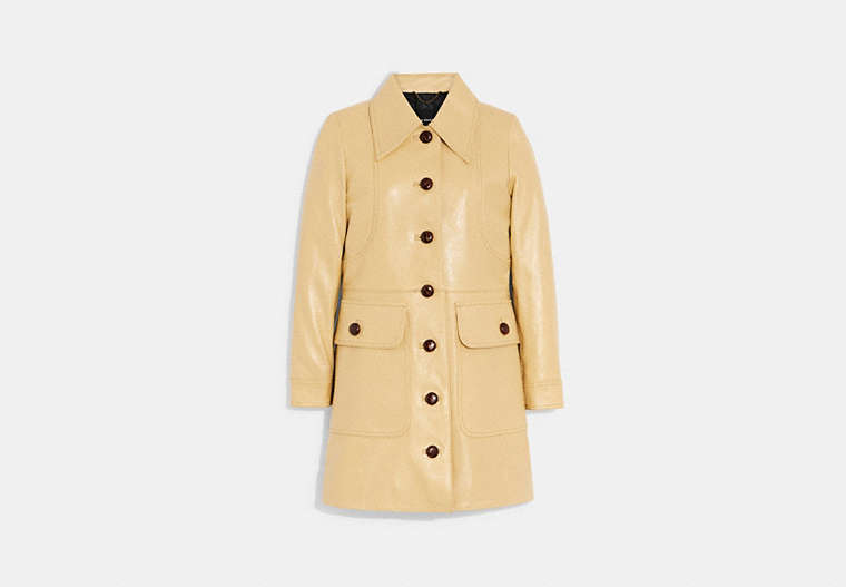 COACH®,LEATHER TRENCH COAT,Leather,Tan,Front View