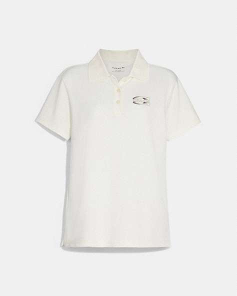 COACH®,SOLID GRADIENT PIQUE POLO SHIRT,White,Front View