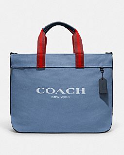 COACH®,CANVAS TOTE BAG 38,canvas,X-Large,Denim/Black Copper,Front View
