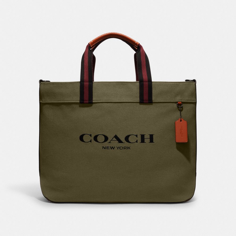 COACH®,CANVAS TOTE BAG 38,Canvas,X-Large,Black Copper/Olive Drab,Front View