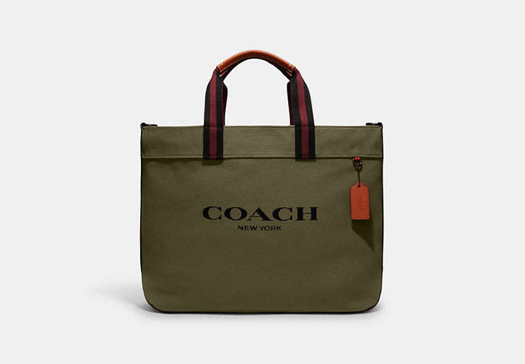COACH®,CANVAS TOTE BAG 38,canvas,X-Large,Black Copper/Olive Drab,Front View