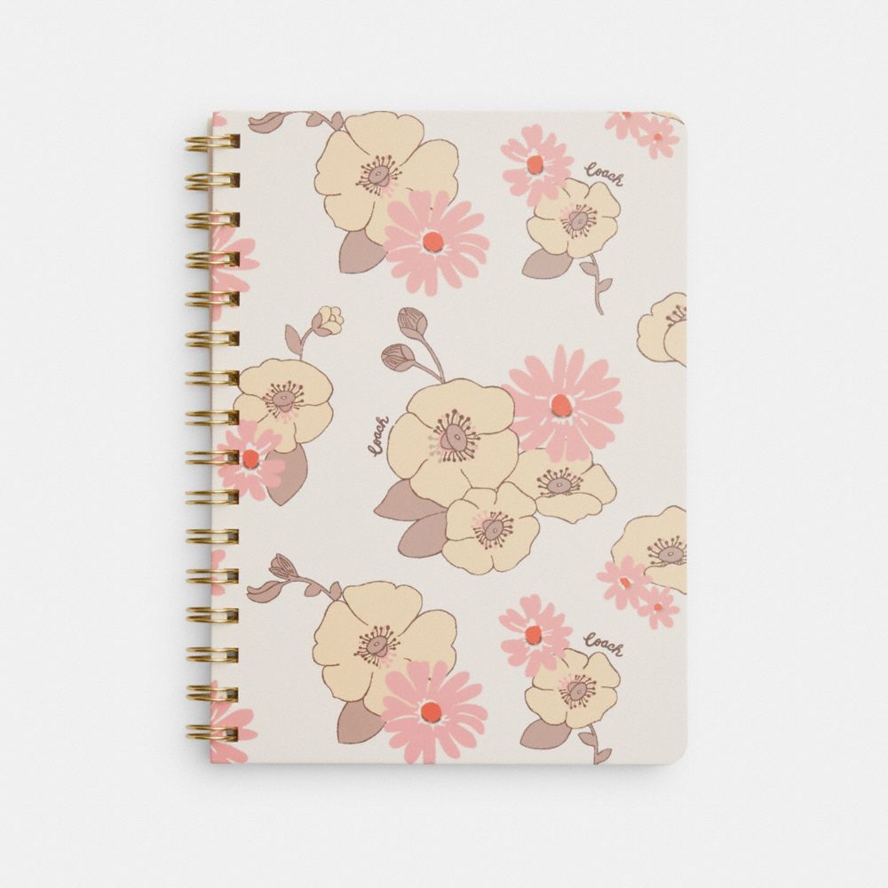 COACH®,SPIRAL NOTEBOOK WITH FLORAL PRINT,Chalk Multi,Front View