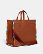 COACH®,FIELD TOTE 40 WITH RAINBOW CROCHET,Polished Pebble Leather,X-Large,Burnished Amber Multicolor,Angle View