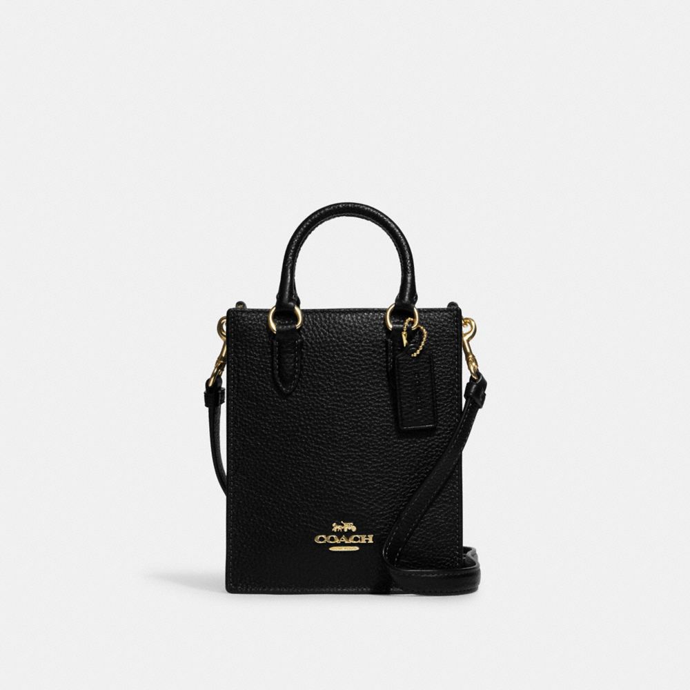 COACH®,NORTH SOUTH MINI TOTE,Pebbled Leather,Mini,Anniversary,Gold/Black,Front View