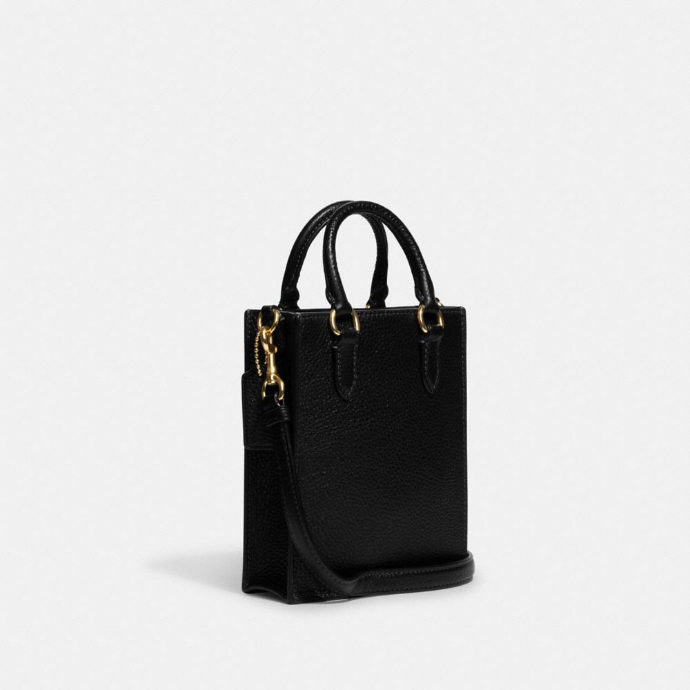 COACH®,NORTH SOUTH MINI TOTE,Pebbled Leather,Mini,Anniversary,Gold/Black,Angle View