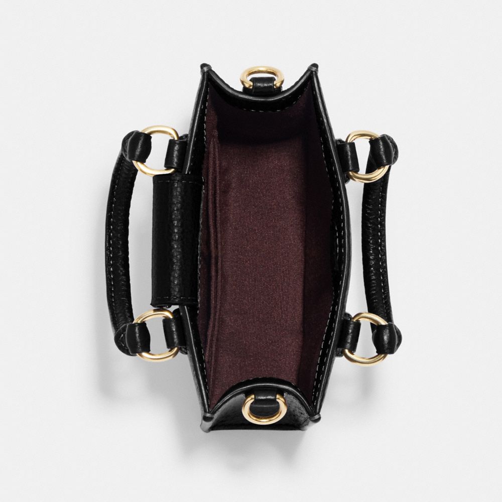 COACH®,Mini Tote,Leather,Crossbody,Gold Metal,Casual,Black,Inside View,Top View