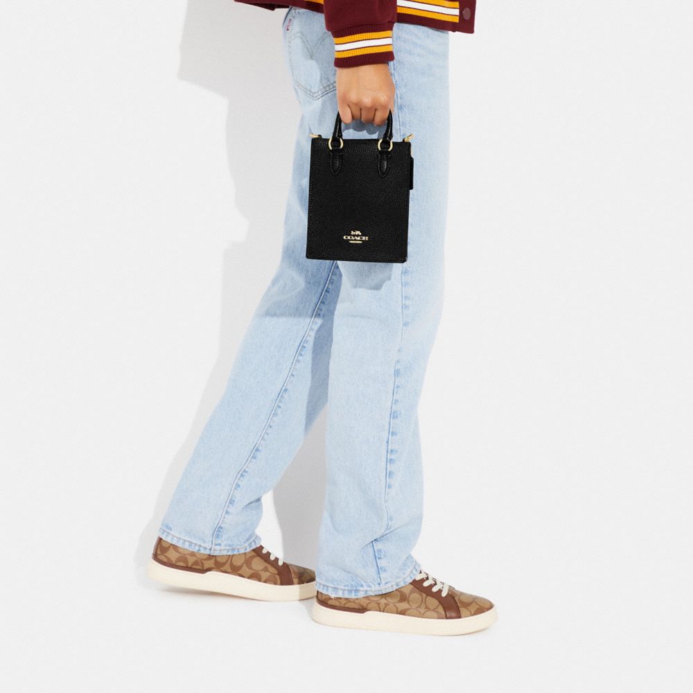 COACH®,Mini Tote,Leather,Crossbody,Gold Metal,Casual,Black,Detail View