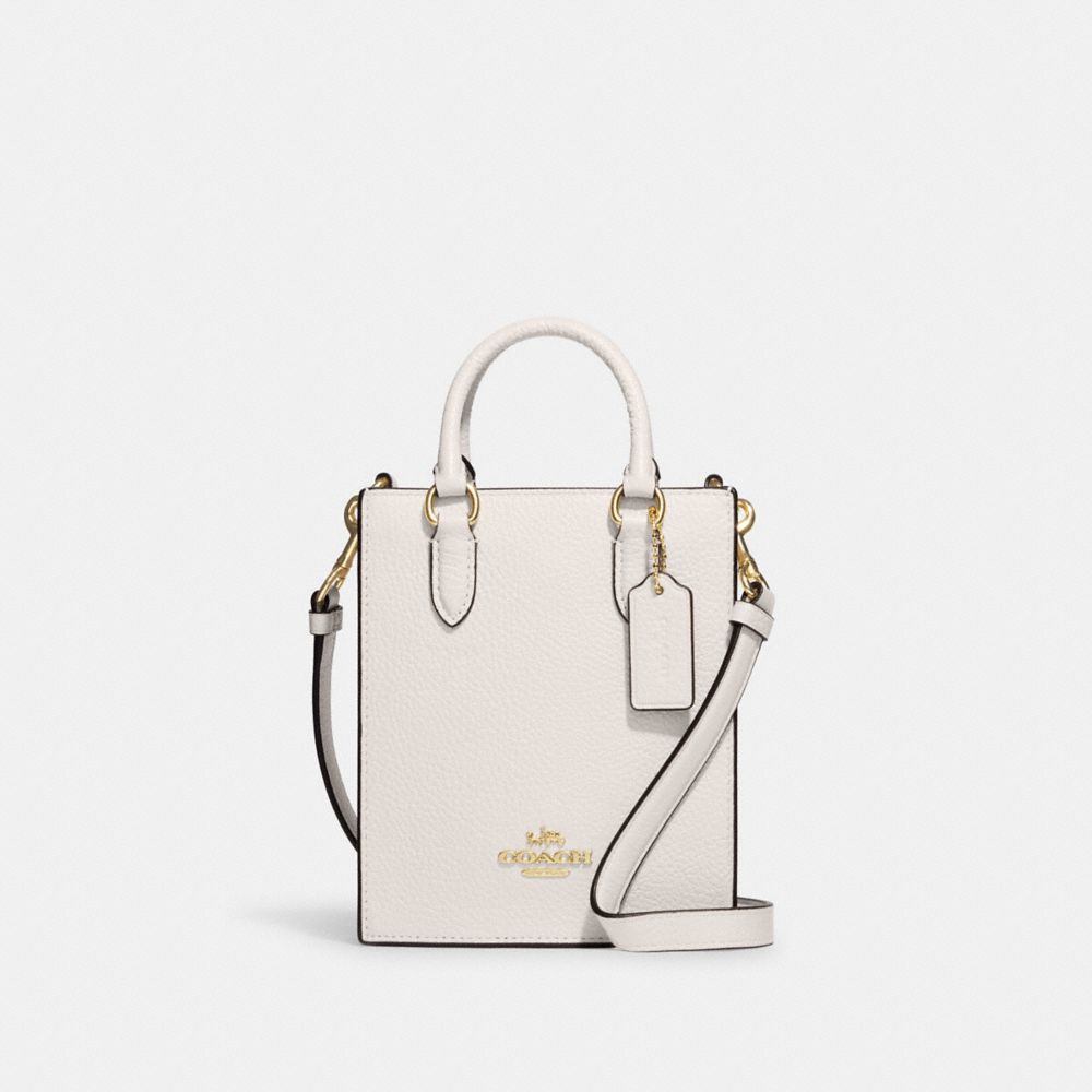 COACH®,NORTH SOUTH MINI TOTE,Pebbled Leather,Mini,Anniversary,Gold/Chalk,Front View