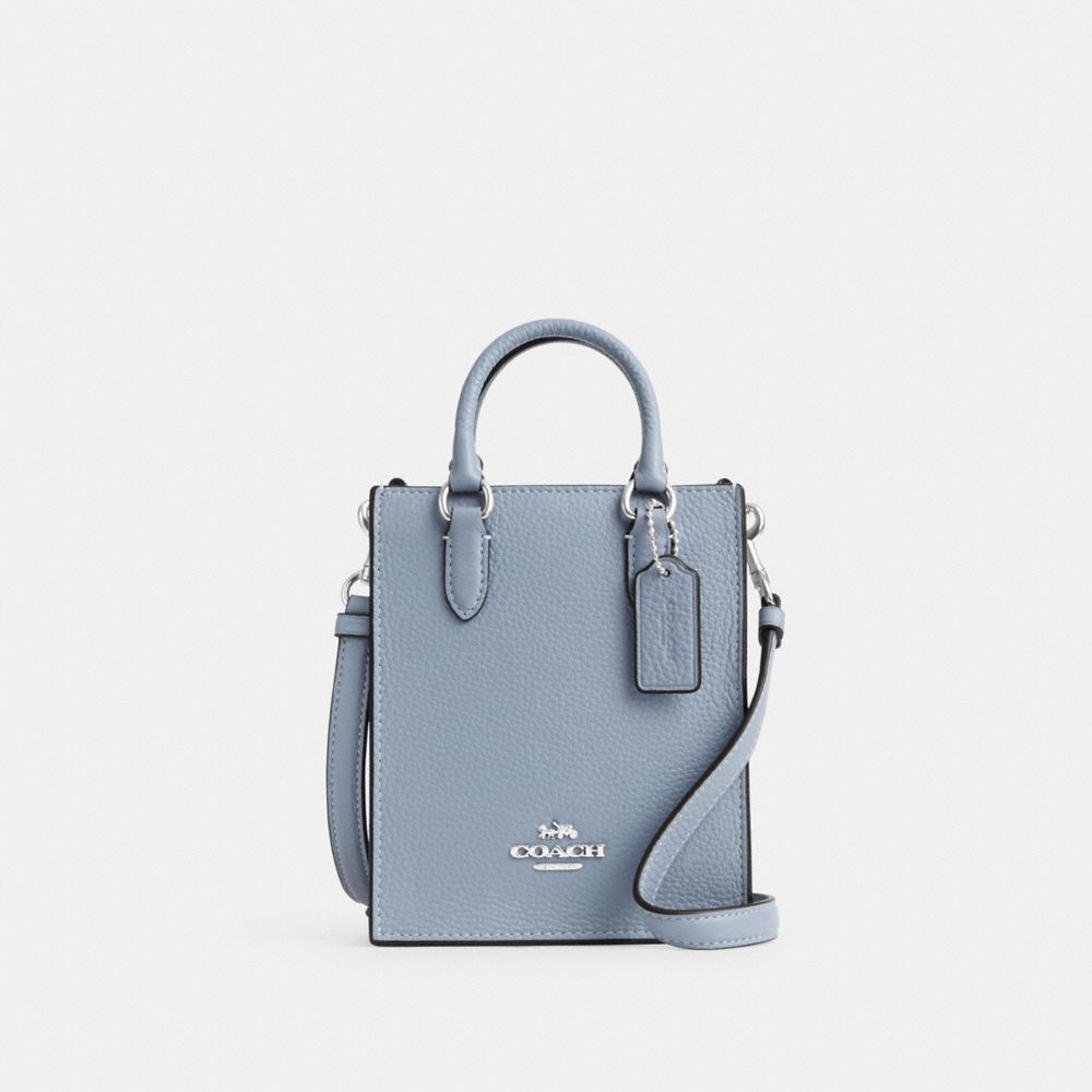 COACH®,NORTH SOUTH MINI TOTE,Pebbled Leather,Mini,Anniversary,Silver/Grey Mist,Front View