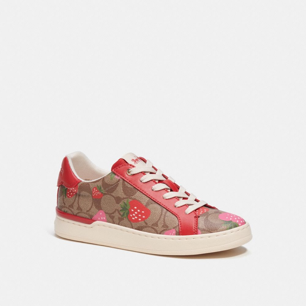 COACH®  Clip Low Top Sneaker In Signature Canvas With Wild Strawberry Print