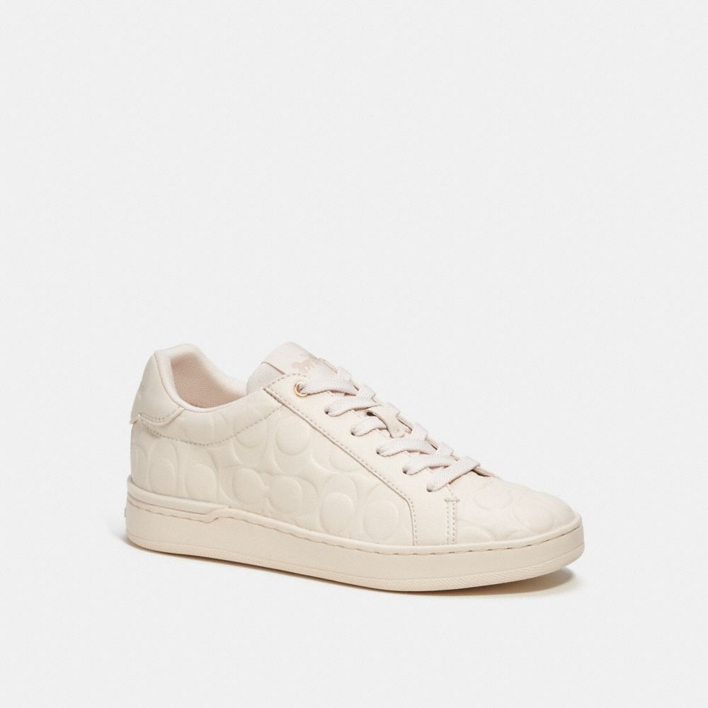 COACH®,CLIP LOW TOP SNEAKER IN SIGNATURE LEATHER,Chalk,Front View