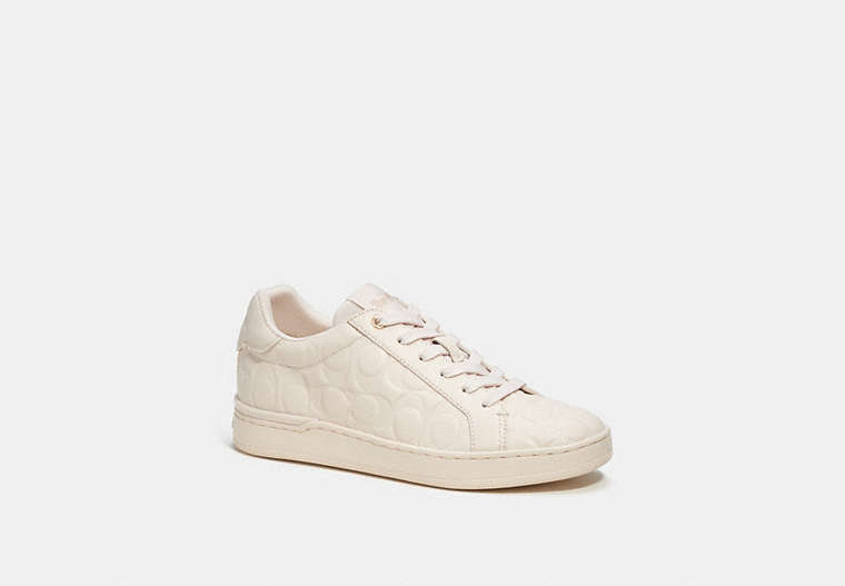 COACH®,CLIP LOW TOP SNEAKER IN SIGNATURE LEATHER,Leather,Chalk,Front View