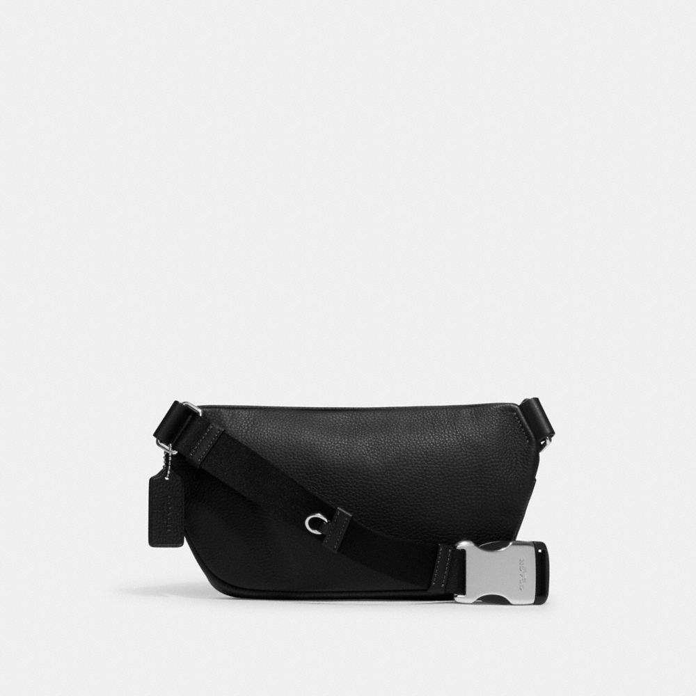 COACH®,ELIAS BELT BAG,Pebbled Leather,Medium,Silver/Black,Back View