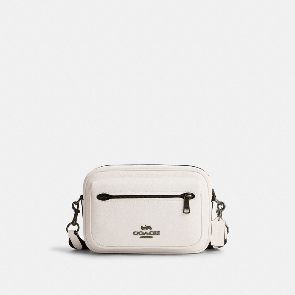 COACH®,ELIAS CROSSBODY,Pebbled Leather,Medium,Gunmetal/Chalk,Front View