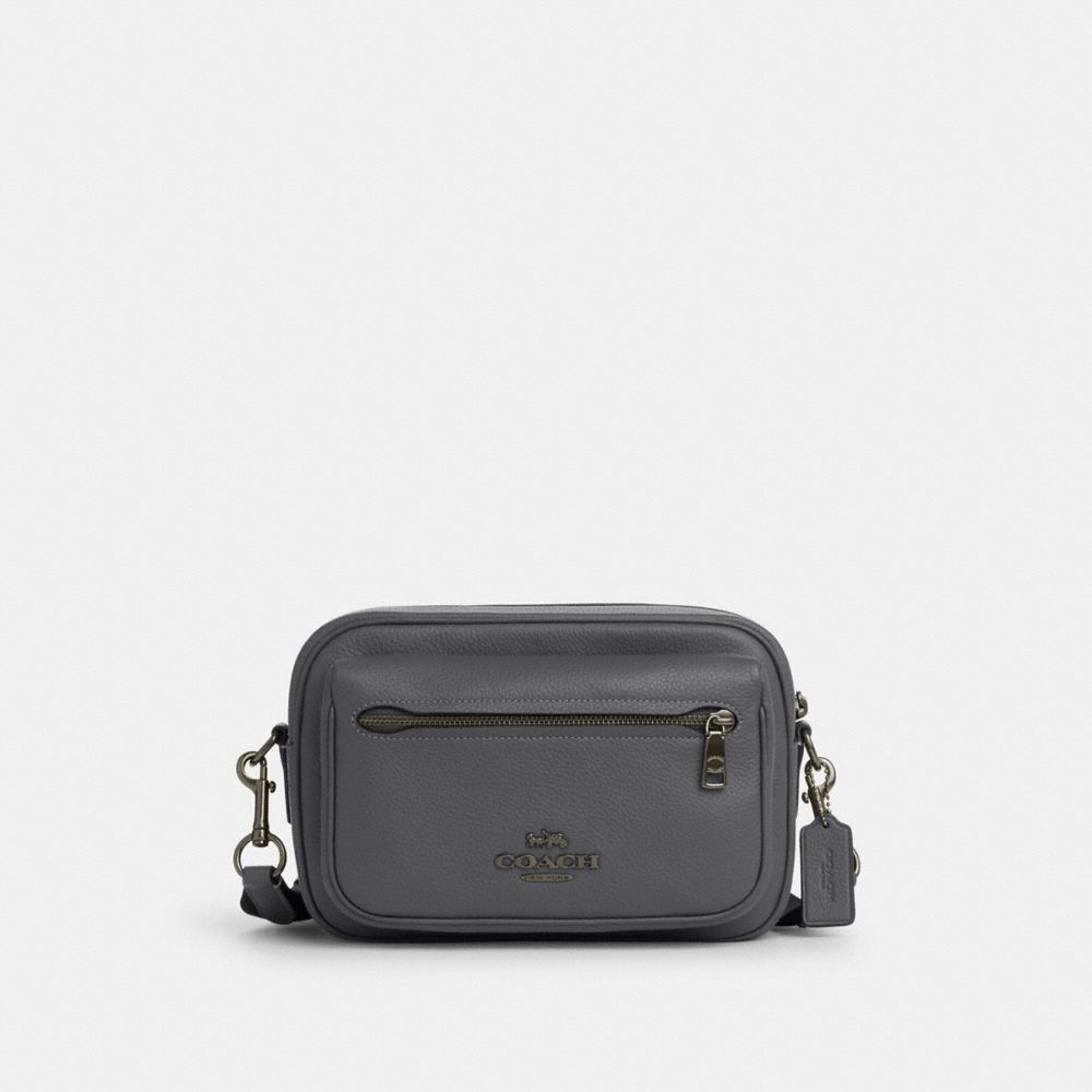 COACH®,ELIAS CROSSBODY,Pebbled Leather,Medium,Gunmetal/Industrial Grey,Front View image number 0