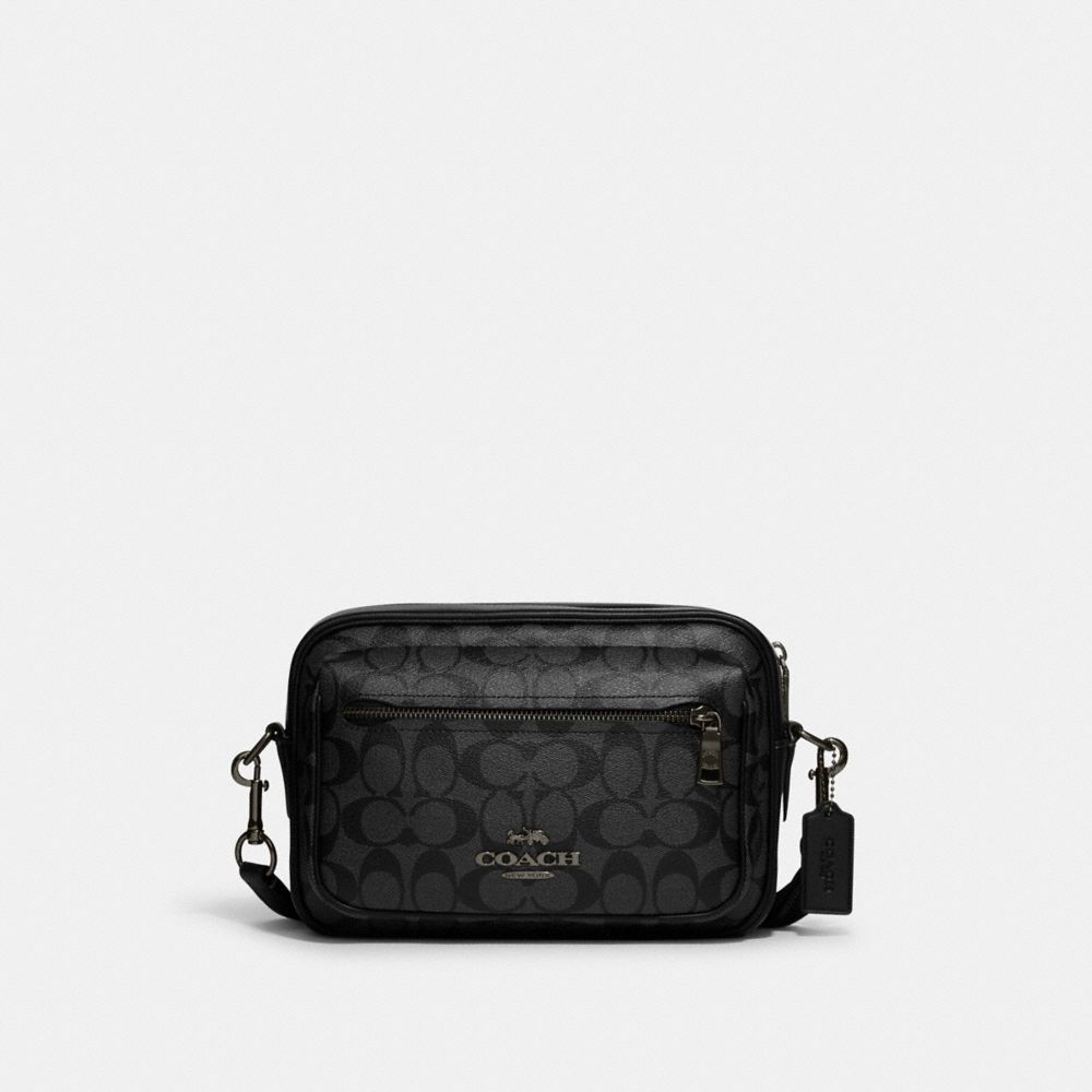 COACH®,ELIAS CROSSBODY IN SIGNATURE CANVAS,Signature Canvas,Medium,Gunmetal/Charcoal,Front View