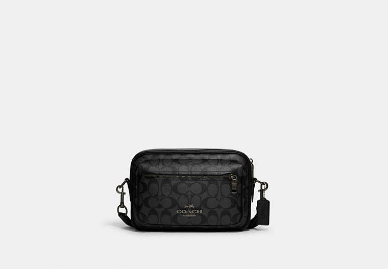 COACH®,ELIAS CROSSBODY IN SIGNATURE CANVAS,Gunmetal/Charcoal,Front View image number 0